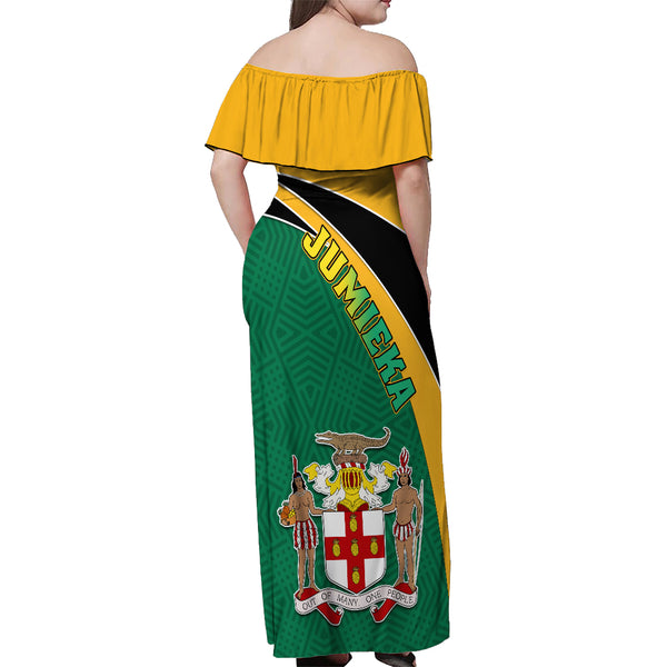 Personalized Black Jamaican Independence Day 1962 Off Shoulder Maxi Dress Jumieka Streamertail Reggae Pattern LT01 main image 0