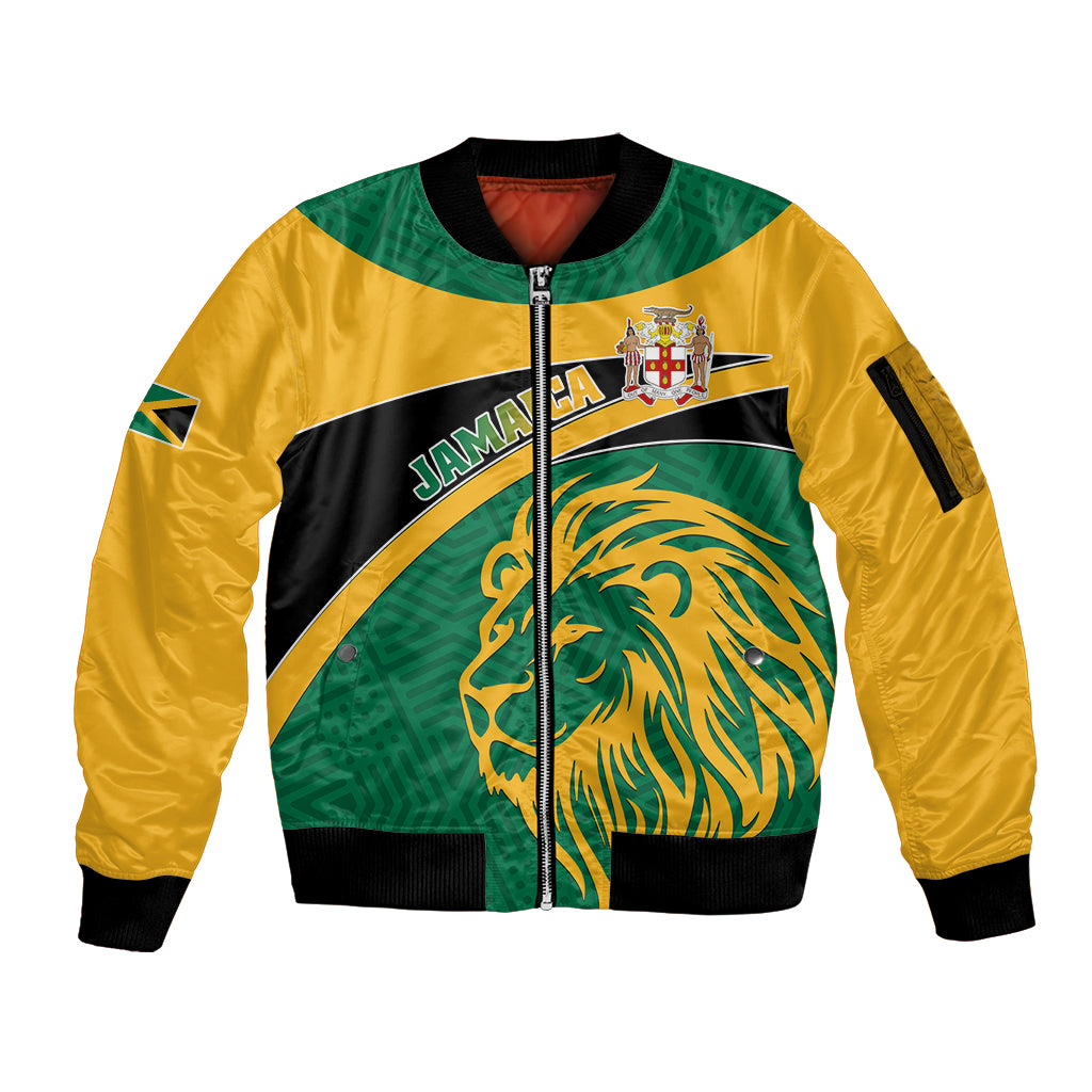 Jamaica Sleeve Zip Bomber Jacket Jumieka Lion Mix African Pattern - Wonder Print Shop