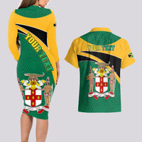 Personalised Jamaica Couples Matching Long Sleeve Bodycon Dress and Hawaiian Shirt Jumieka Lion Mix African Pattern - Wonder Print Shop