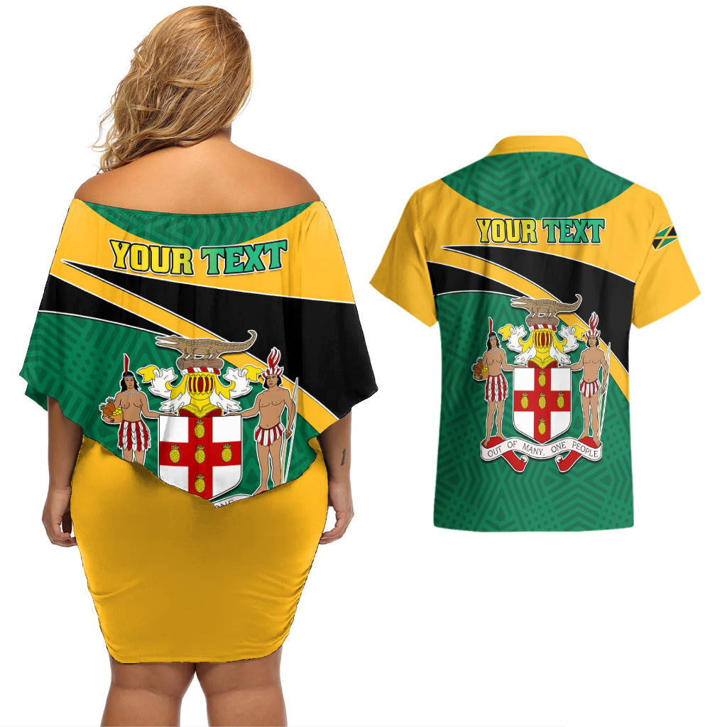 Personalised Jamaica Couples Matching Off Shoulder Short Dress and Hawaiian Shirt Jumieka Lion Mix African Pattern - Wonder Print Shop