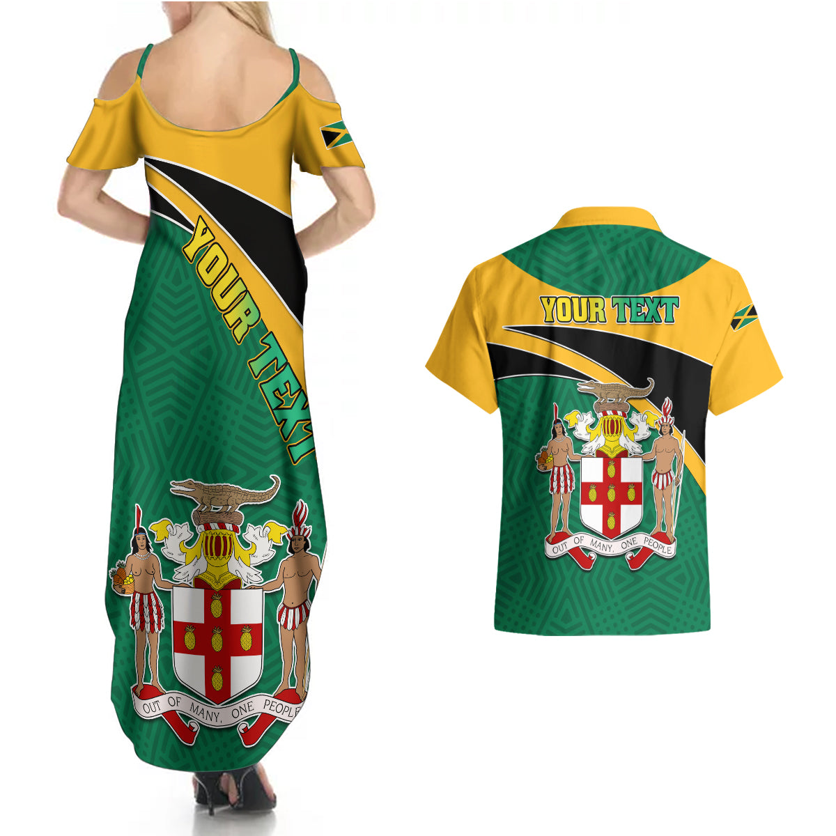 Personalised Jamaica Couples Matching Summer Maxi Dress and Hawaiian Shirt Jumieka Lion Mix African Pattern - Wonder Print Shop