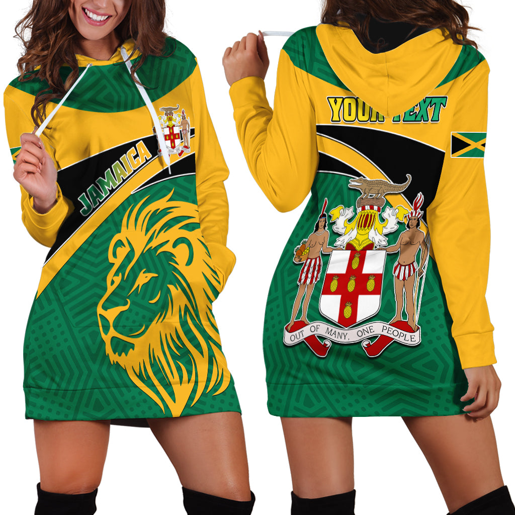 Personalised Jamaica Hoodie Dress Jumieka Lion Mix African Pattern - Wonder Print Shop