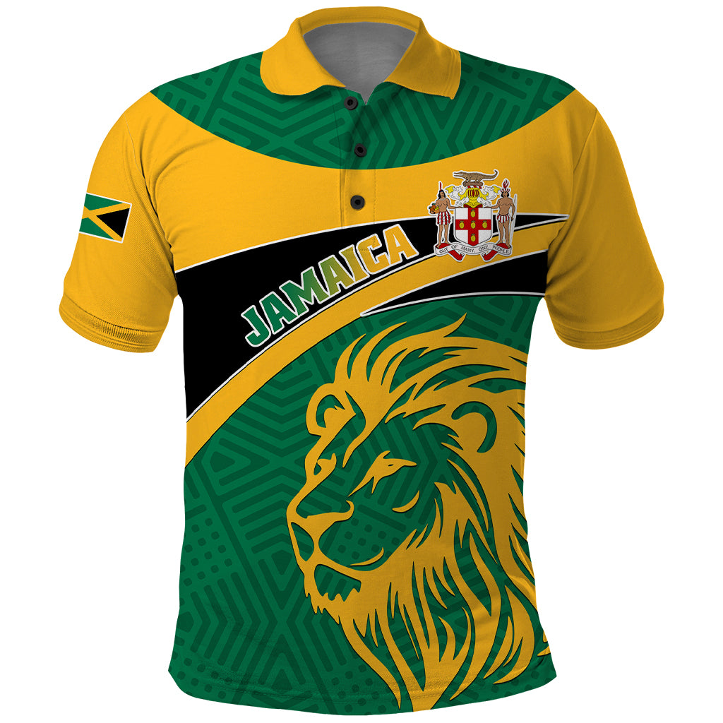 Personalised Jamaica Polo Shirt Jumieka Lion Mix African Pattern - Wonder Print Shop
