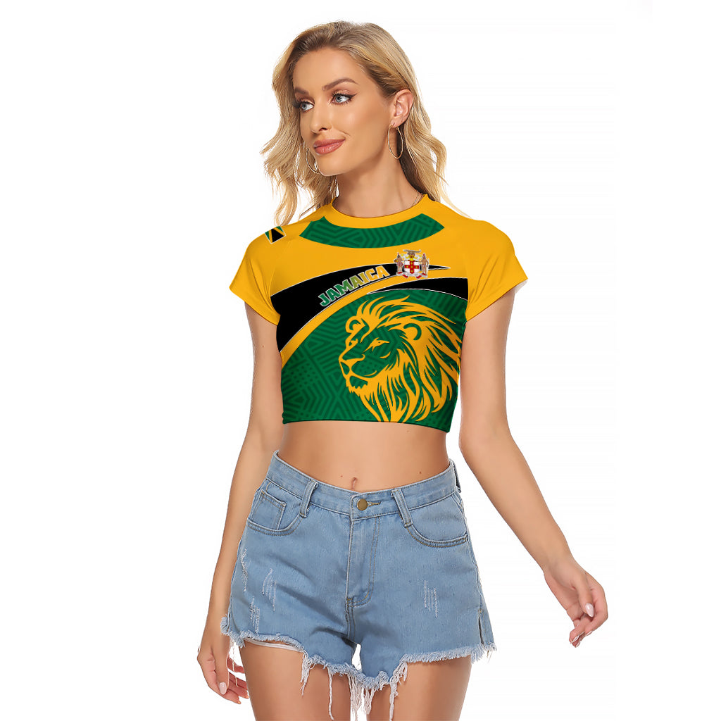 Personalised Jamaica Raglan Cropped T Shirt Jumieka Lion Mix African Pattern - Wonder Print Shop