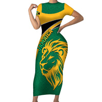 Personalised Jamaica Short Sleeve Bodycon Dress Jumieka Lion Mix African Pattern - Wonder Print Shop