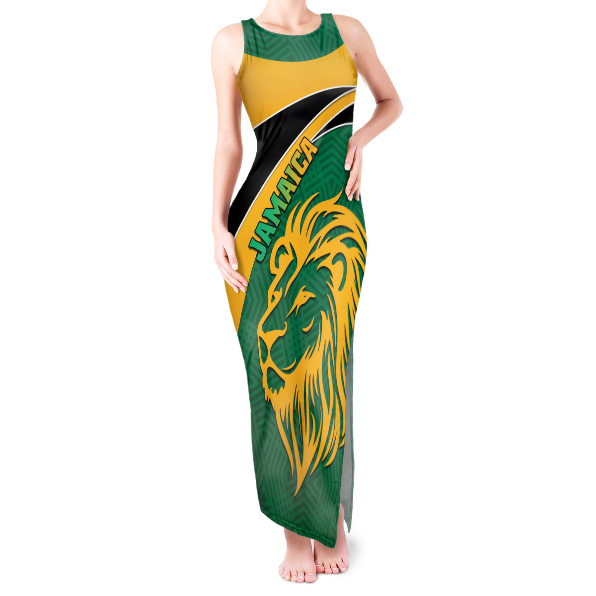 Personalised Jamaica Tank Maxi Dress Jumieka Lion Mix African Pattern - Wonder Print Shop