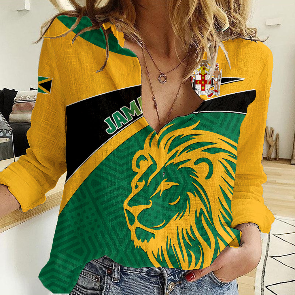 Personalised Jamaica Women Casual Shirt Jumieka Lion Mix African Pattern - Wonder Print Shop