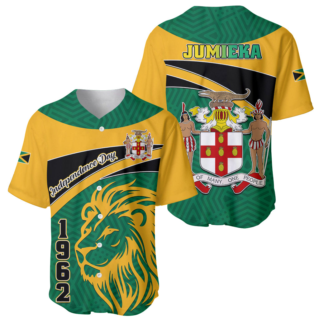 Jamaica Independence Day Baseball Jersey Jumieka Lion Mix African Pattern - Wonder Print Shop