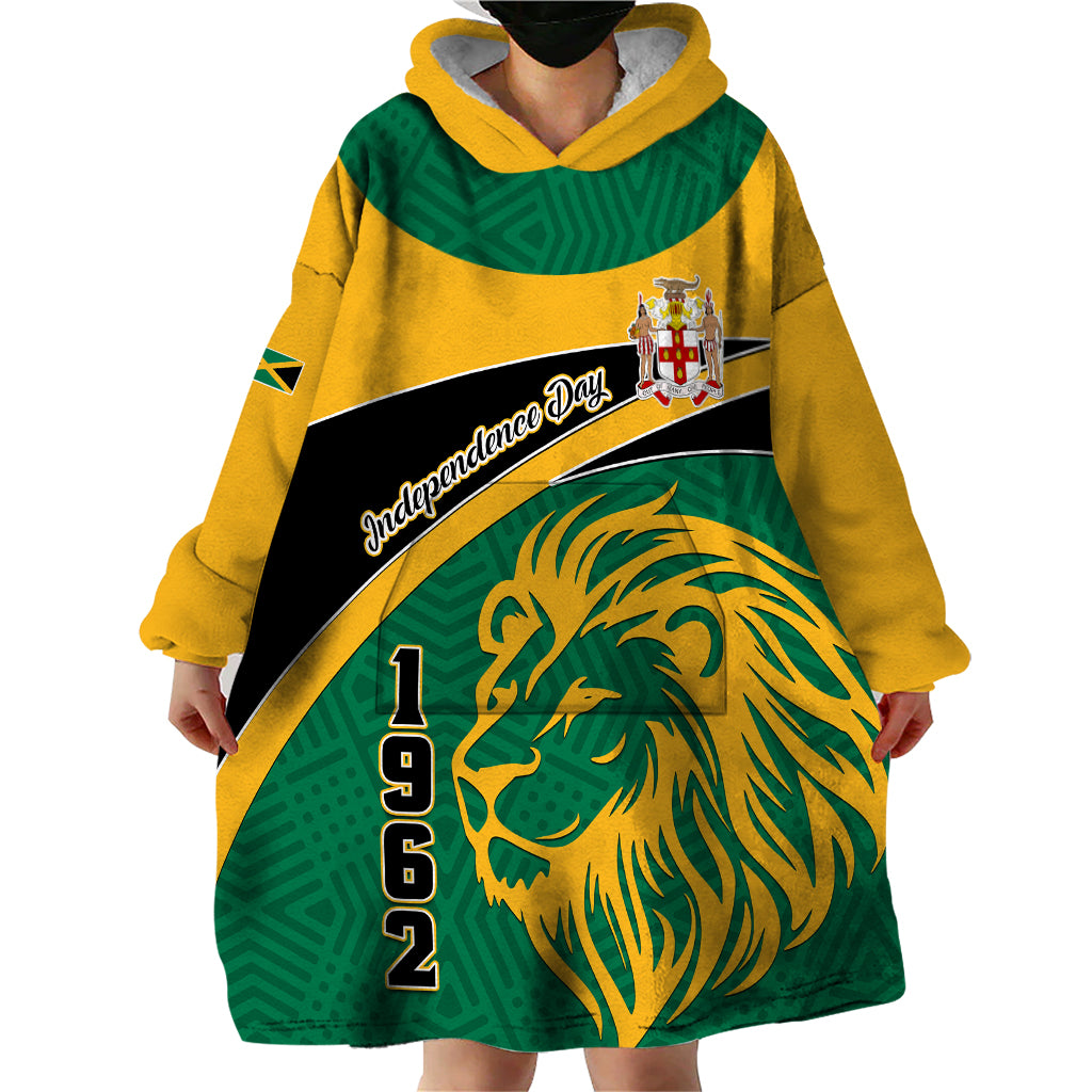 Jamaica Independence Day Wearable Blanket Hoodie Jumieka Lion Mix African Pattern - Wonder Print Shop