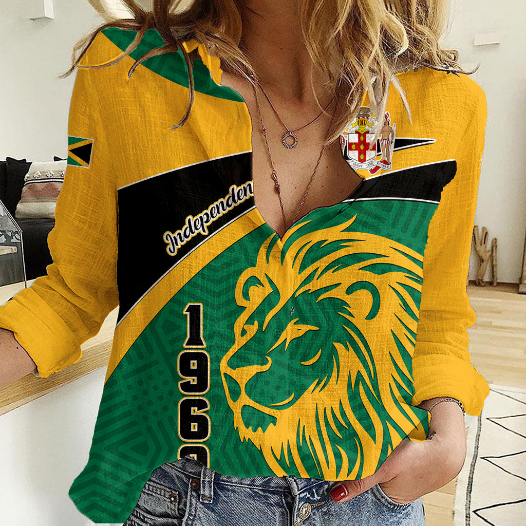 Jamaica Independence Day Women Casual Shirt Jumieka Lion Mix African Pattern - Wonder Print Shop