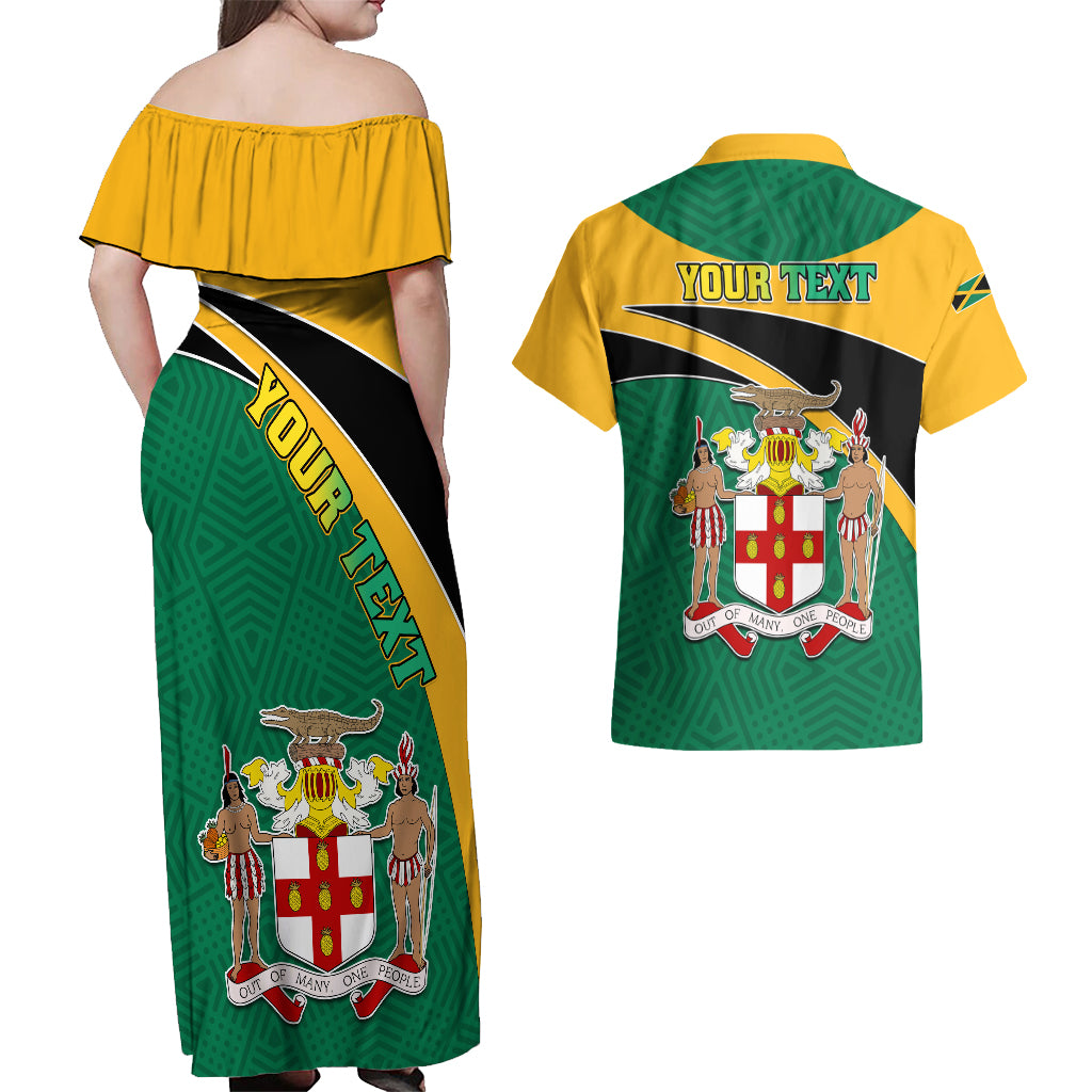 Personalised Jamaica Independence Day Couples Matching Off Shoulder Maxi Dress and Hawaiian Shirt Jumieka Lion Mix African Pattern - Wonder Print Shop