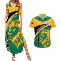 Personalised Jamaica Independence Day Couples Matching Summer Maxi Dress and Hawaiian Shirt Jumieka Lion Mix African Pattern - Wonder Print Shop