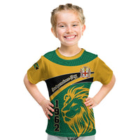 Kids green and yellow T-shirt with lion graphic and Independence Day emblem