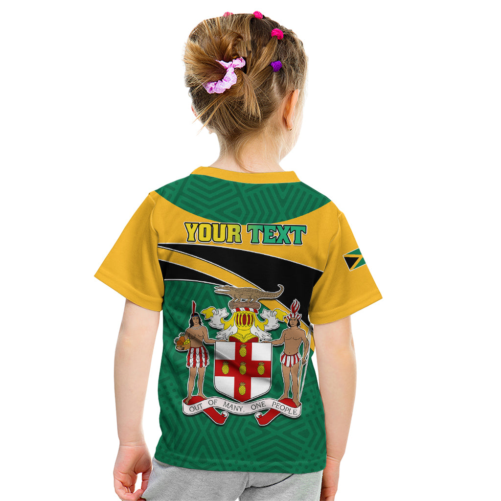 Kids green and yellow back-print T-shirt with "YOUR TEXT" banner