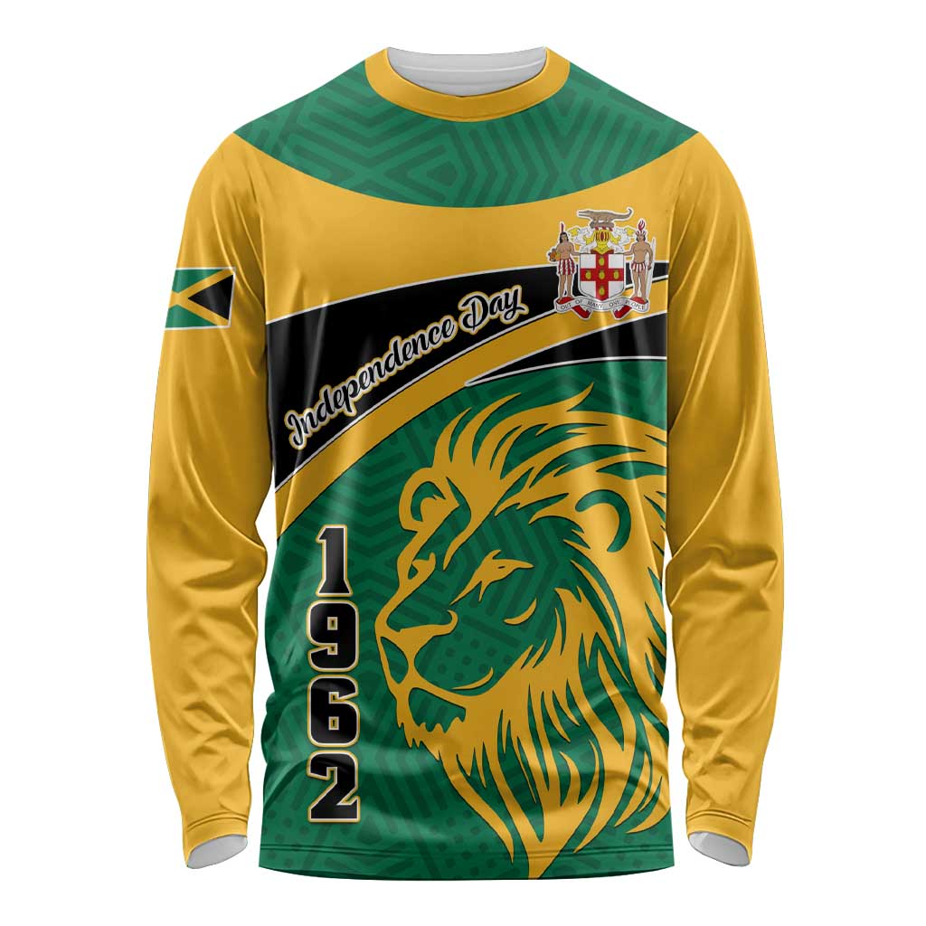 Personalised Jamaica Independence Day Long Sleeve Shirt Jumieka Lion Mix African Pattern LT01