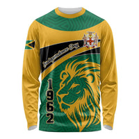 Jamaica Independence Day long sleeve shirt, green and gold, lion front graphic