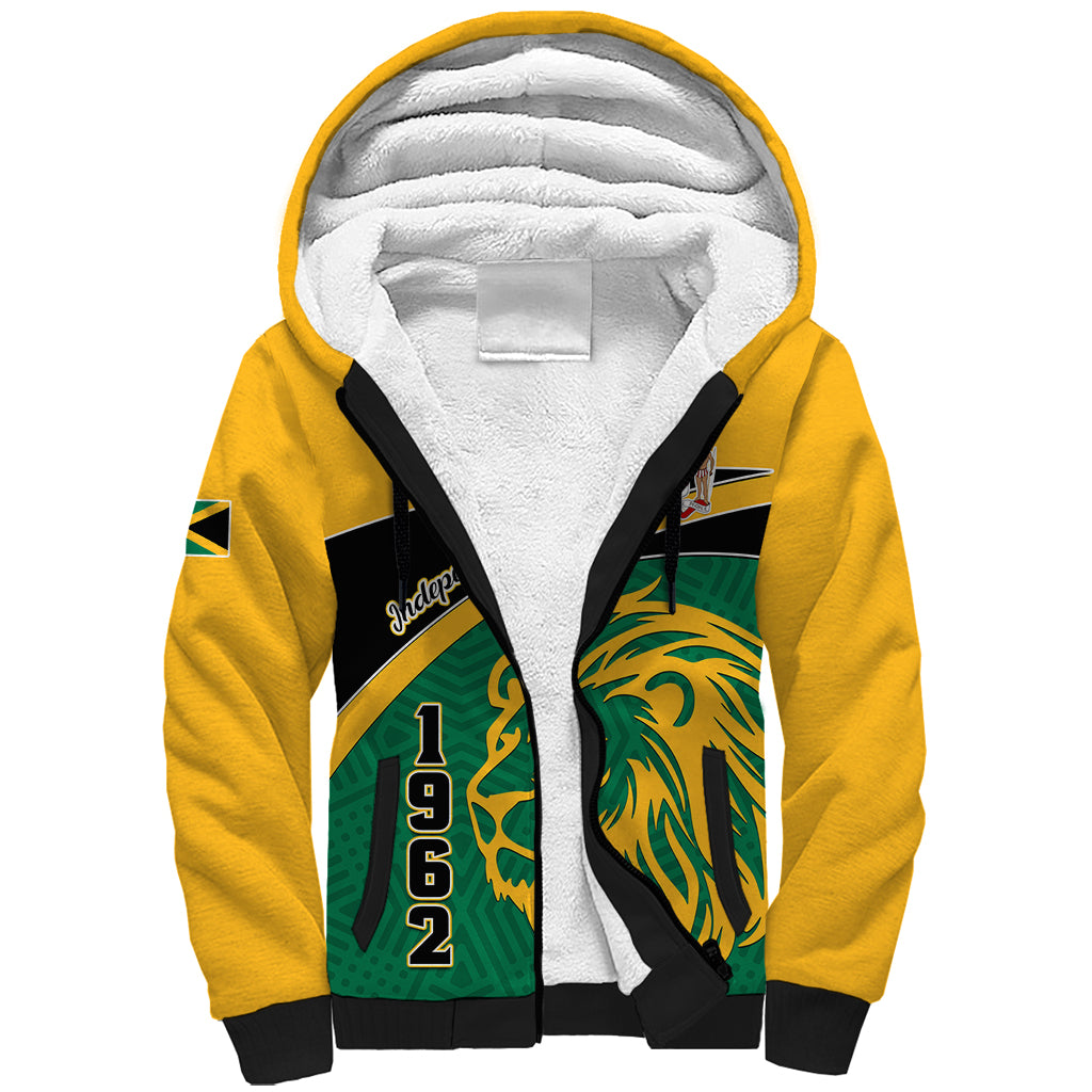 Personalised Jamaica Independence Day Sherpa Hoodie Jumieka Lion Mix African Pattern - Wonder Print Shop