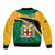 Personalised Jamaica Independence Day Sleeve Zip Bomber Jacket Jumieka Lion Mix African Pattern - Wonder Print Shop
