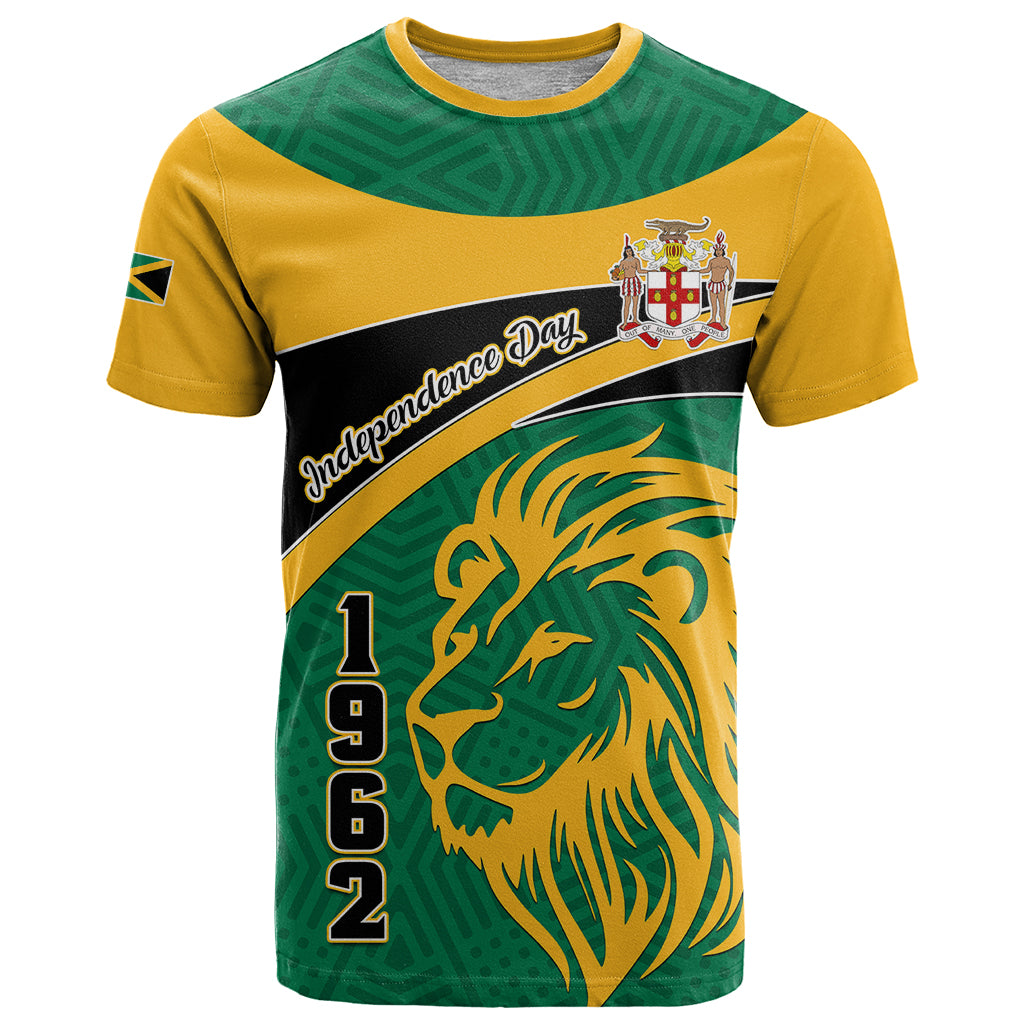 Personalised Jamaica Independence Day T Shirt Jumieka Lion Mix African Pattern - Wonder Print Shop