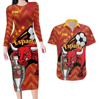 Spain 2024 Football Champions Couples Matching Long Sleeve Bodycon Dress and Hawaiian Shirt Espana La Roja - Wonder Print Shop