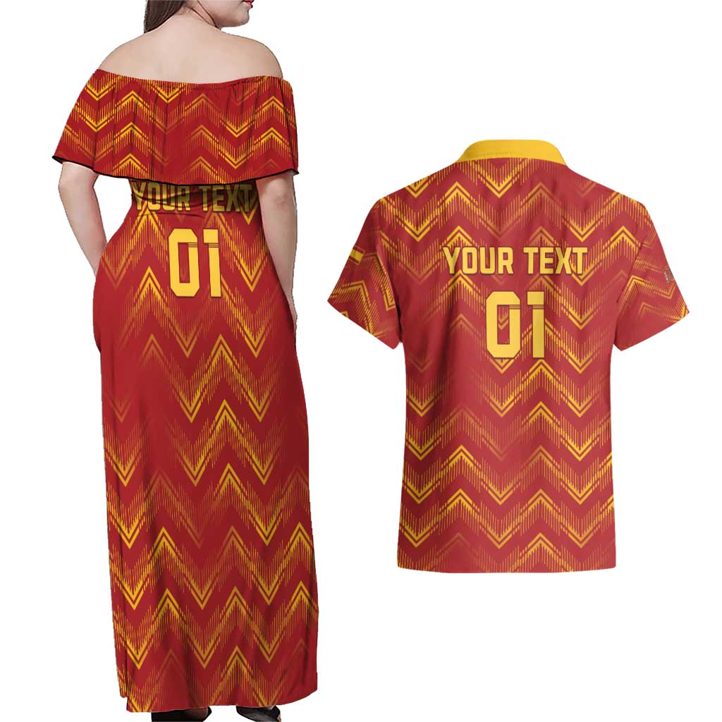 Spain 2024 Football Champions Couples Matching Off Shoulder Maxi Dress and Hawaiian Shirt Espana La Roja - Wonder Print Shop