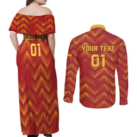 Spain 2024 Football Champions Couples Matching Off Shoulder Maxi Dress and Long Sleeve Button Shirt Espana La Roja - Wonder Print Shop