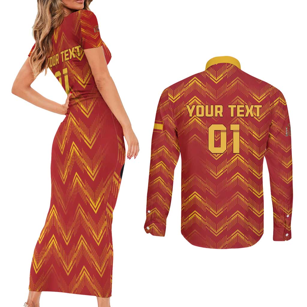 Spain 2024 Football Champions Couples Matching Short Sleeve Bodycon Dress and Long Sleeve Button Shirt Espana La Roja - Wonder Print Shop