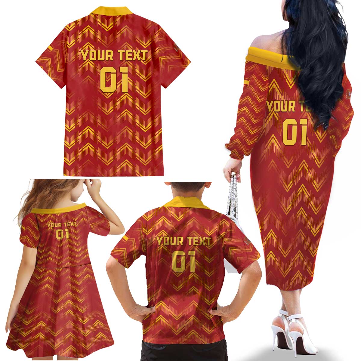 Spain 2024 Football Champions Family Matching Off The Shoulder Long Sleeve Dress and Hawaiian Shirt Espana La Roja - Wonder Print Shop