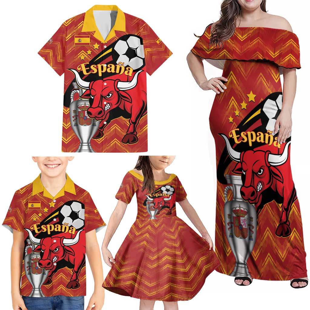 Spain 2024 Football Champions Family Matching Off Shoulder Maxi Dress and Hawaiian Shirt Espana La Roja - Wonder Print Shop