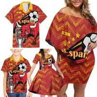 Spain 2024 Football Champions Family Matching Off Shoulder Short Dress and Hawaiian Shirt Espana La Roja - Wonder Print Shop