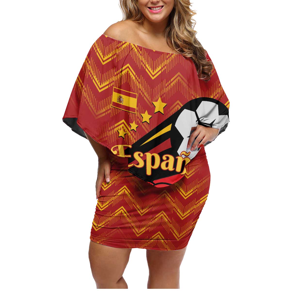 Spain 2024 Football Champions Family Matching Off Shoulder Short Dress and Hawaiian Shirt Espana La Roja - Wonder Print Shop