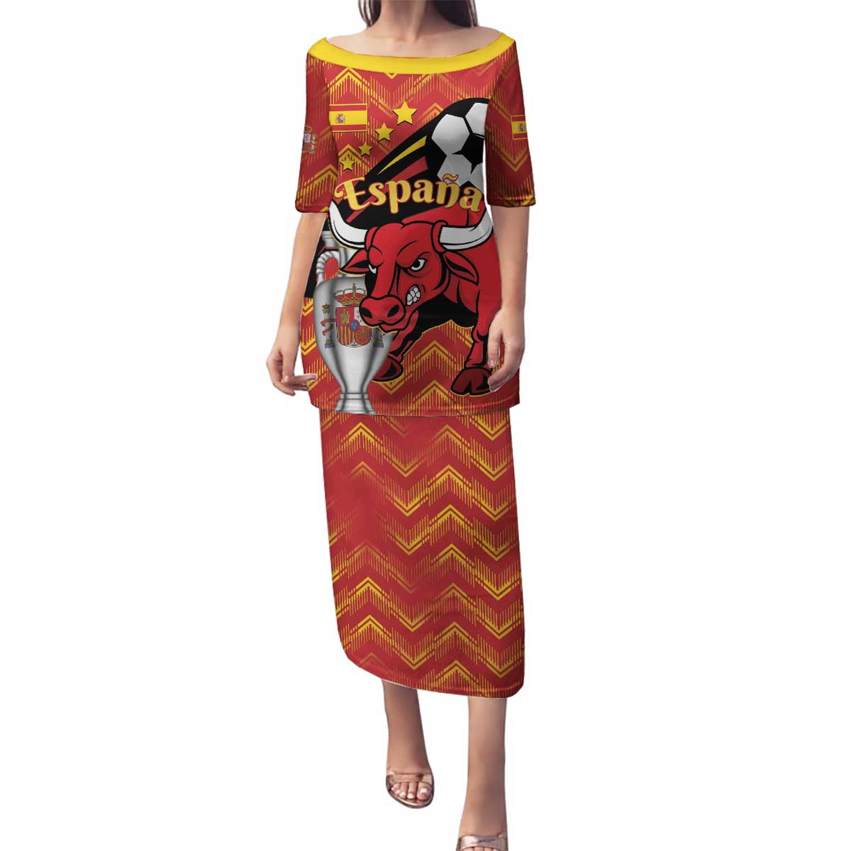 Spain 2024 Football Champions Family Matching Puletasi and Hawaiian Shirt Espana La Roja - Wonder Print Shop