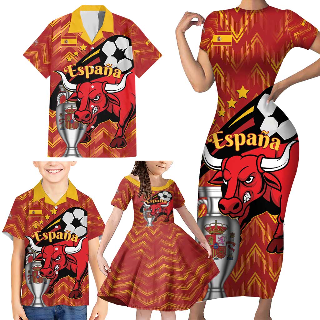 Spain 2024 Football Champions Family Matching Short Sleeve Bodycon Dress and Hawaiian Shirt Espana La Roja - Wonder Print Shop