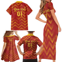 Spain 2024 Football Champions Family Matching Short Sleeve Bodycon Dress and Hawaiian Shirt Espana La Roja - Wonder Print Shop