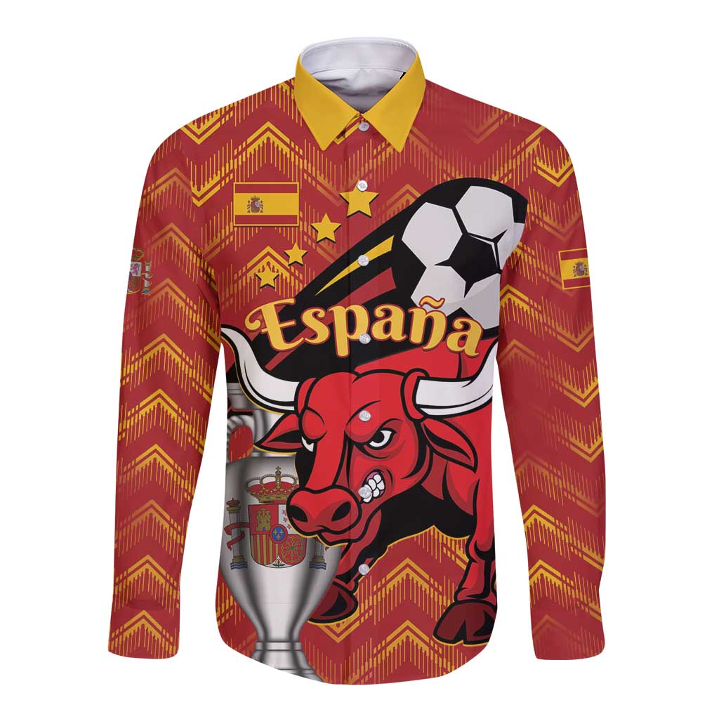 Spain 2024 Football Champions Long Sleeve Button Shirt Espana La Roja - Wonder Print Shop