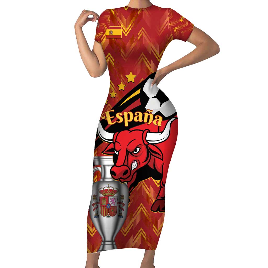 Spain 2024 Football Champions Short Sleeve Bodycon Dress Espana La Roja - Wonder Print Shop
