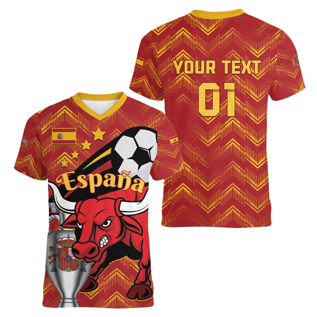 Spain 2024 Football Champions Women V-Neck T-Shirt Espana La Roja - Wonder Print Shop