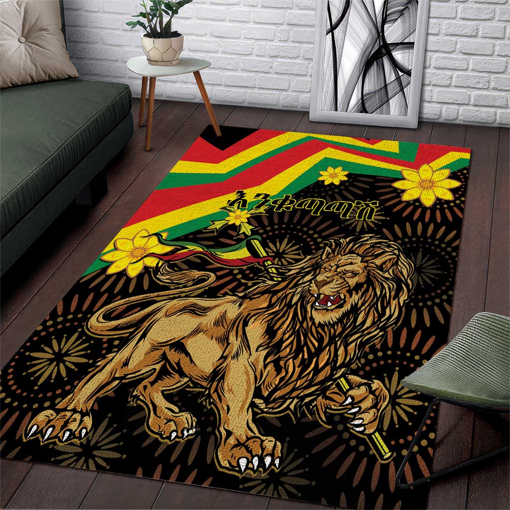 Enkutatash Ethiopia New Year Area Rug Lion of Judah Adey Abeba Flower - Wonder Print Shop