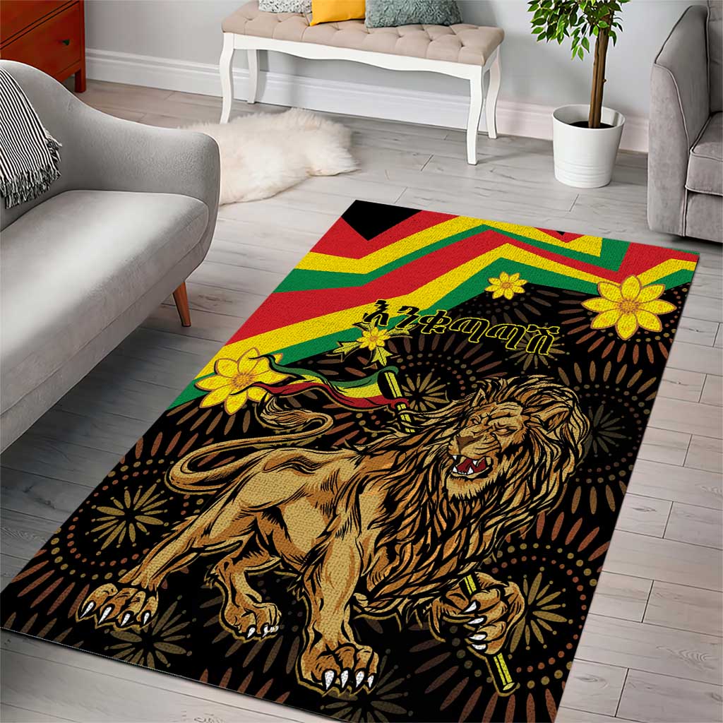 Enkutatash Ethiopia New Year Area Rug Lion of Judah Adey Abeba Flower - Wonder Print Shop
