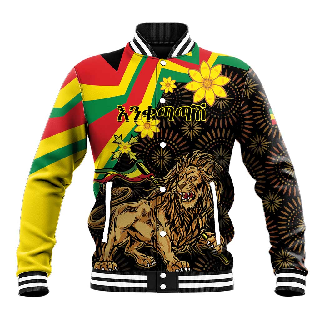 Enkutatash Ethiopia New Year Baseball Jacket Lion of Judah Adey Abeba Flower - Wonder Print Shop