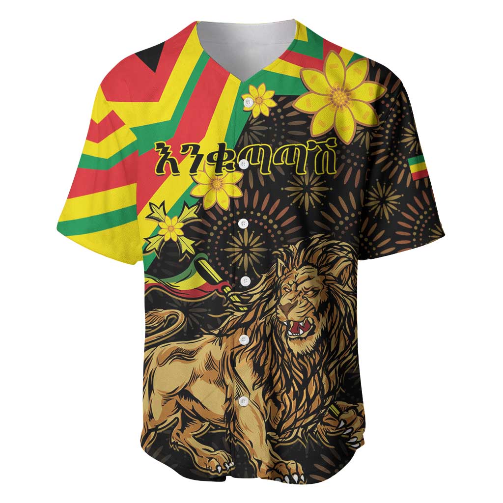 Enkutatash Ethiopia New Year Baseball Jersey Lion of Judah Adey Abeba Flower - Wonder Print Shop