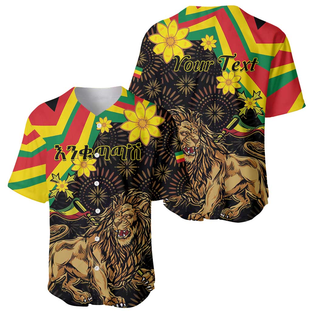 Enkutatash Ethiopia New Year Baseball Jersey Lion of Judah Adey Abeba Flower - Wonder Print Shop