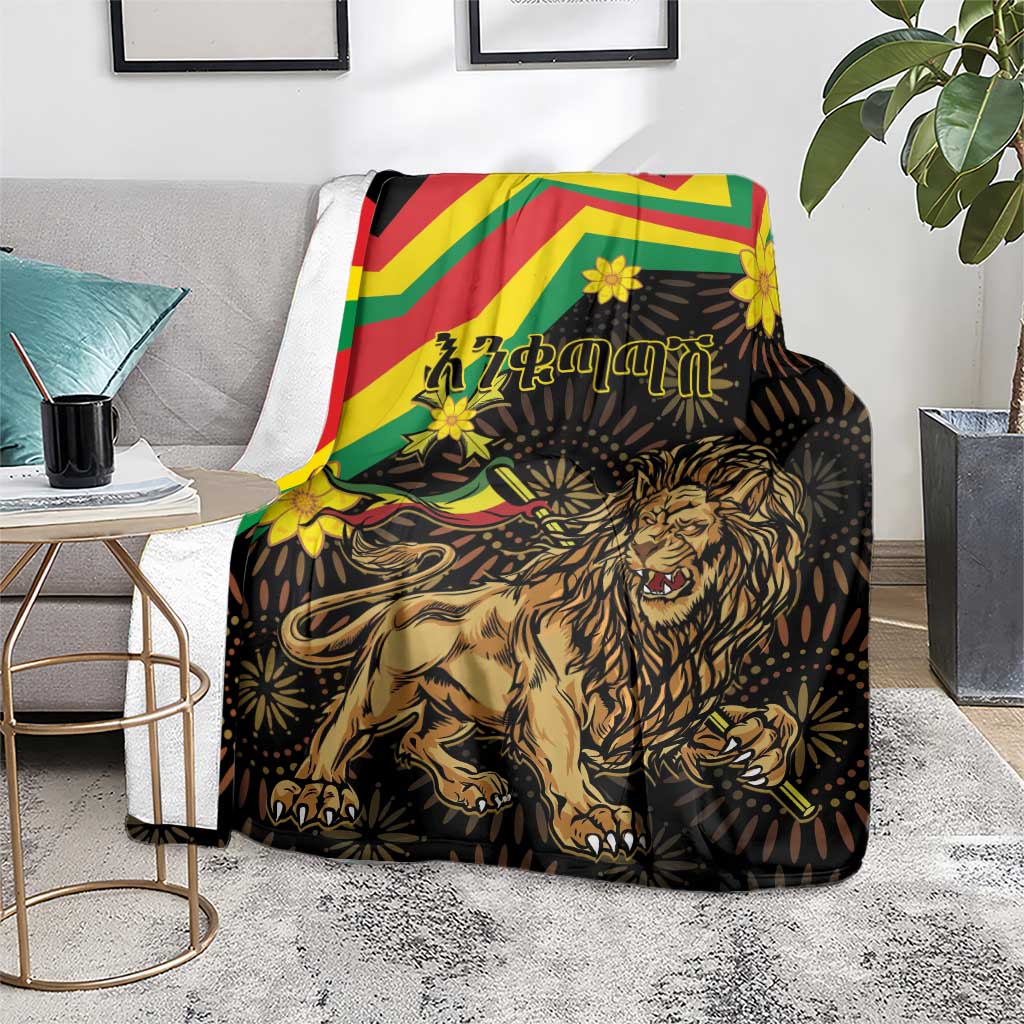 Enkutatash Ethiopia New Year Blanket Lion of Judah Adey Abeba Flower