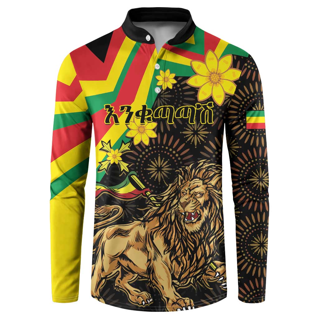 Enkutatash Ethiopia New Year Button Sweatshirt Lion of Judah Adey Abeba Flower - Wonder Print Shop