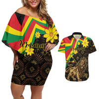 Enkutatash Ethiopia New Year Couples Matching Off Shoulder Short Dress and Hawaiian Shirt Lion of Judah Adey Abeba Flower - Wonder Print Shop