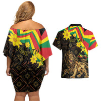 Enkutatash Ethiopia New Year Couples Matching Off Shoulder Short Dress and Hawaiian Shirt Lion of Judah Adey Abeba Flower - Wonder Print Shop