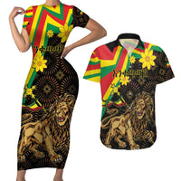Enkutatash Ethiopia New Year Couples Matching Short Sleeve Bodycon Dress and Hawaiian Shirt Lion of Judah Adey Abeba Flower - Wonder Print Shop