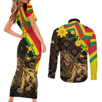 Enkutatash Ethiopia New Year Couples Matching Short Sleeve Bodycon Dress and Long Sleeve Button Shirt Lion of Judah Adey Abeba Flower - Wonder Print Shop