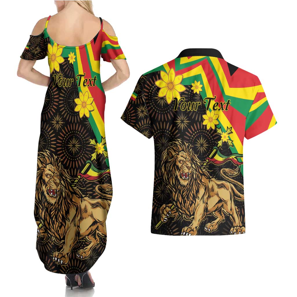 Enkutatash Ethiopia New Year Couples Matching Summer Maxi Dress and Hawaiian Shirt Lion of Judah Adey Abeba Flower - Wonder Print Shop
