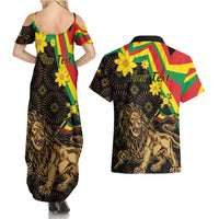 Enkutatash Ethiopia New Year Couples Matching Summer Maxi Dress and Hawaiian Shirt Lion of Judah Adey Abeba Flower - Wonder Print Shop